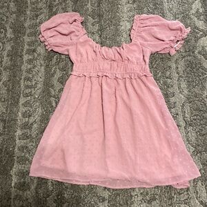 Altar'd State Pink Puff-Sleeve Swiss Dot Mini Dress